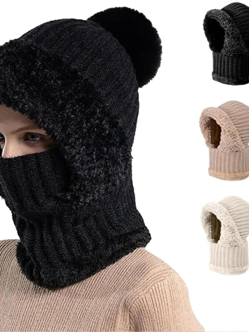 3 in 1 Beanie Hat for Women, Hat with Scarf and Mask, Winter Warm Knitted Ski Sc